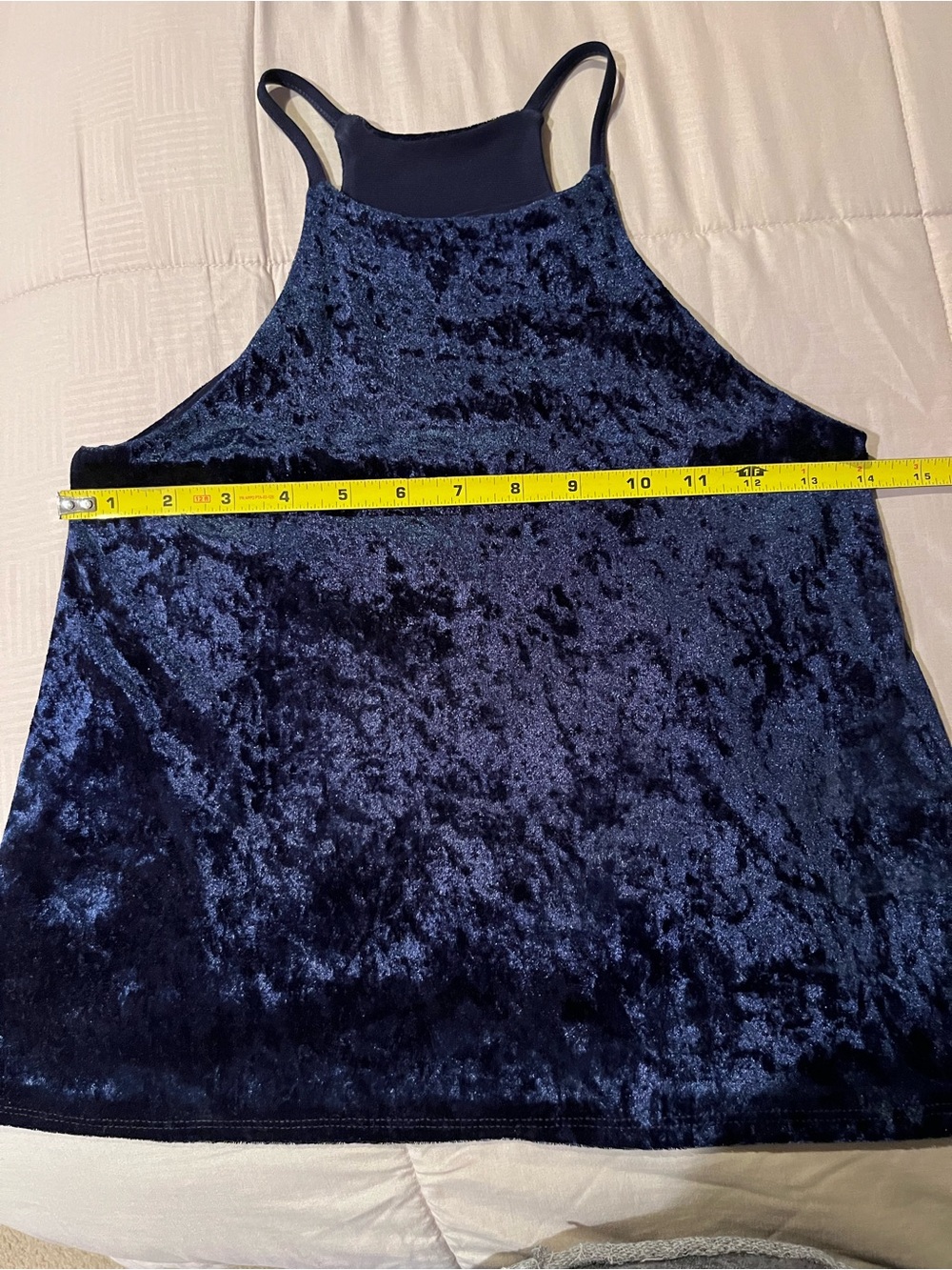 Cheryl Creations Velvet High-Neck Tank Top - Navy Crop